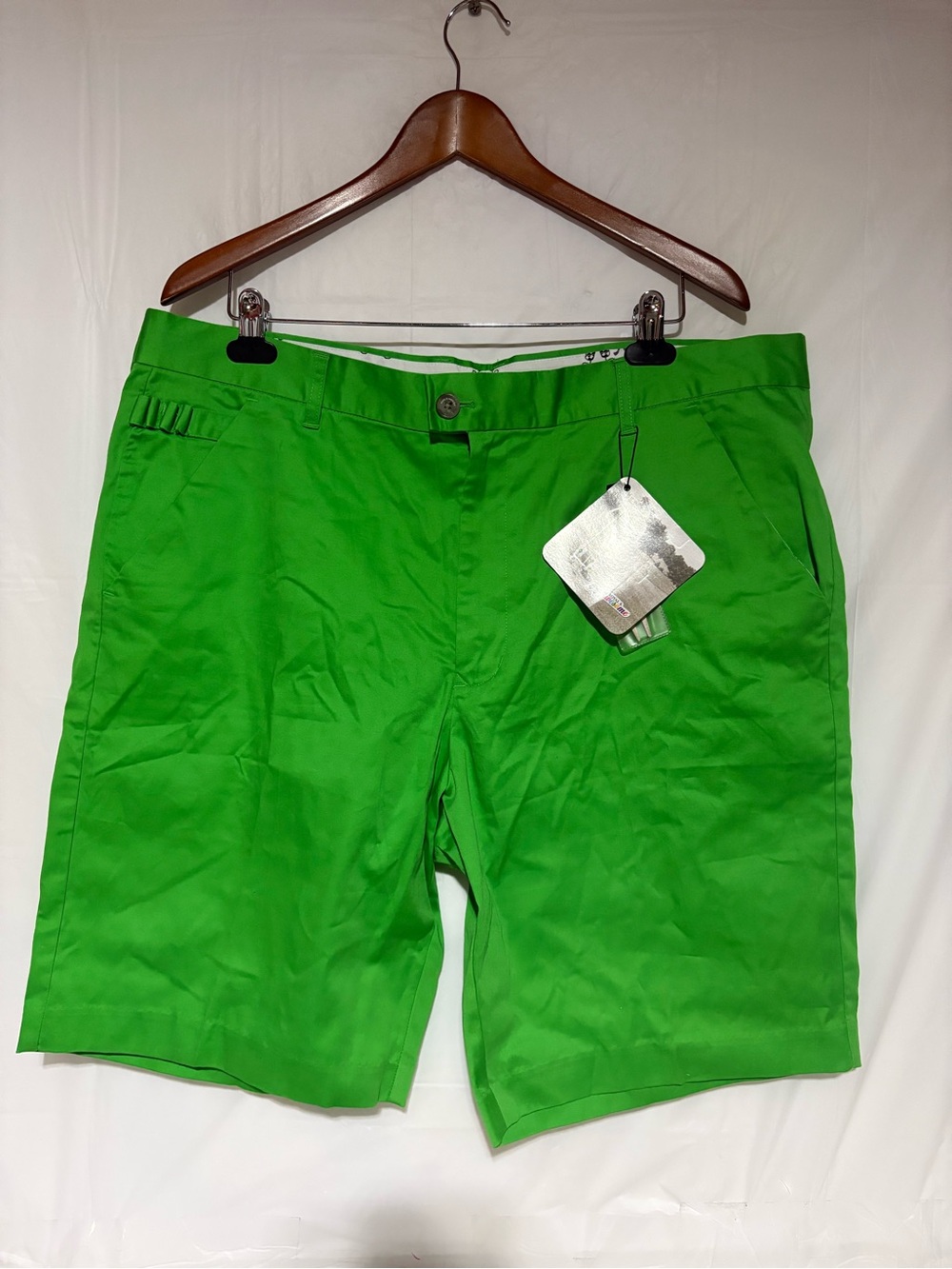 Royal and Awesome Men's Bright Green Flat-Front Golf Chino Shorts